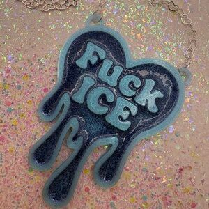 Blue Glitter F ICE Melting Heart Statement Necklace